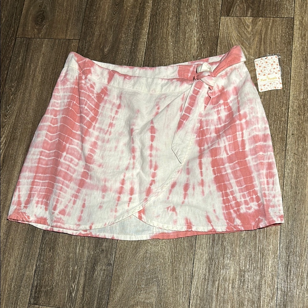 Free People Pink and White Tie-Dye Mini Skirt